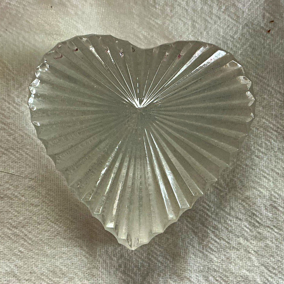 Vtg Waterford Crystal Heart Paperweight Clear Ribbed Lead Crystal Gift 