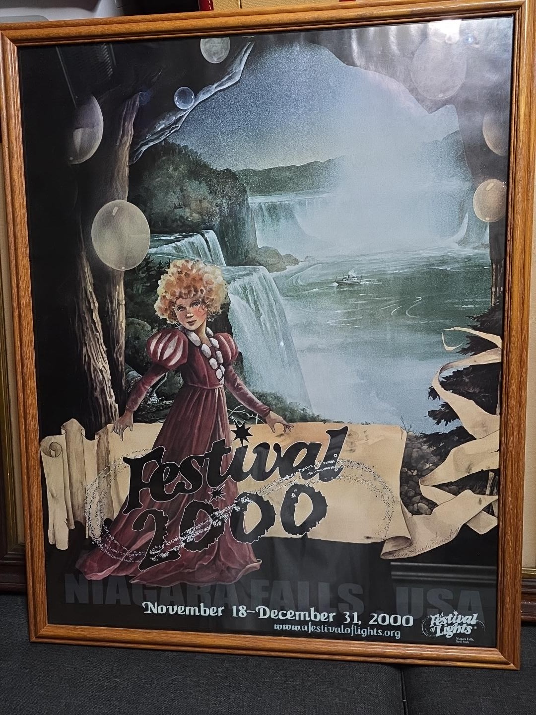 Rare 2000 Niagara Falls NY Festival of Lights Poster Festival 2000 Framed 30x24