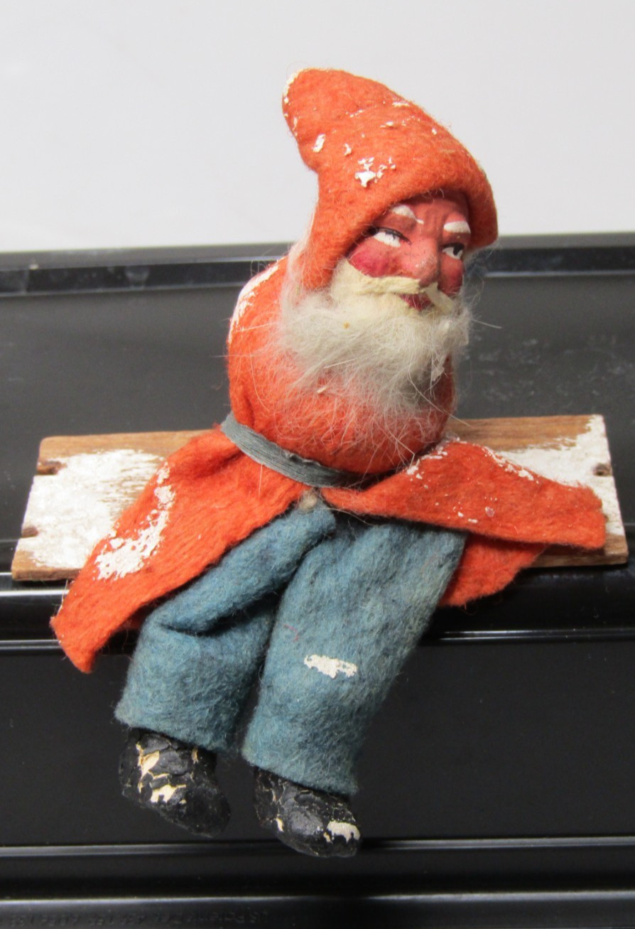 Antique VTG Composition Felt SANTA BELSNICKLE Figurin Christmas Ornament Germany
