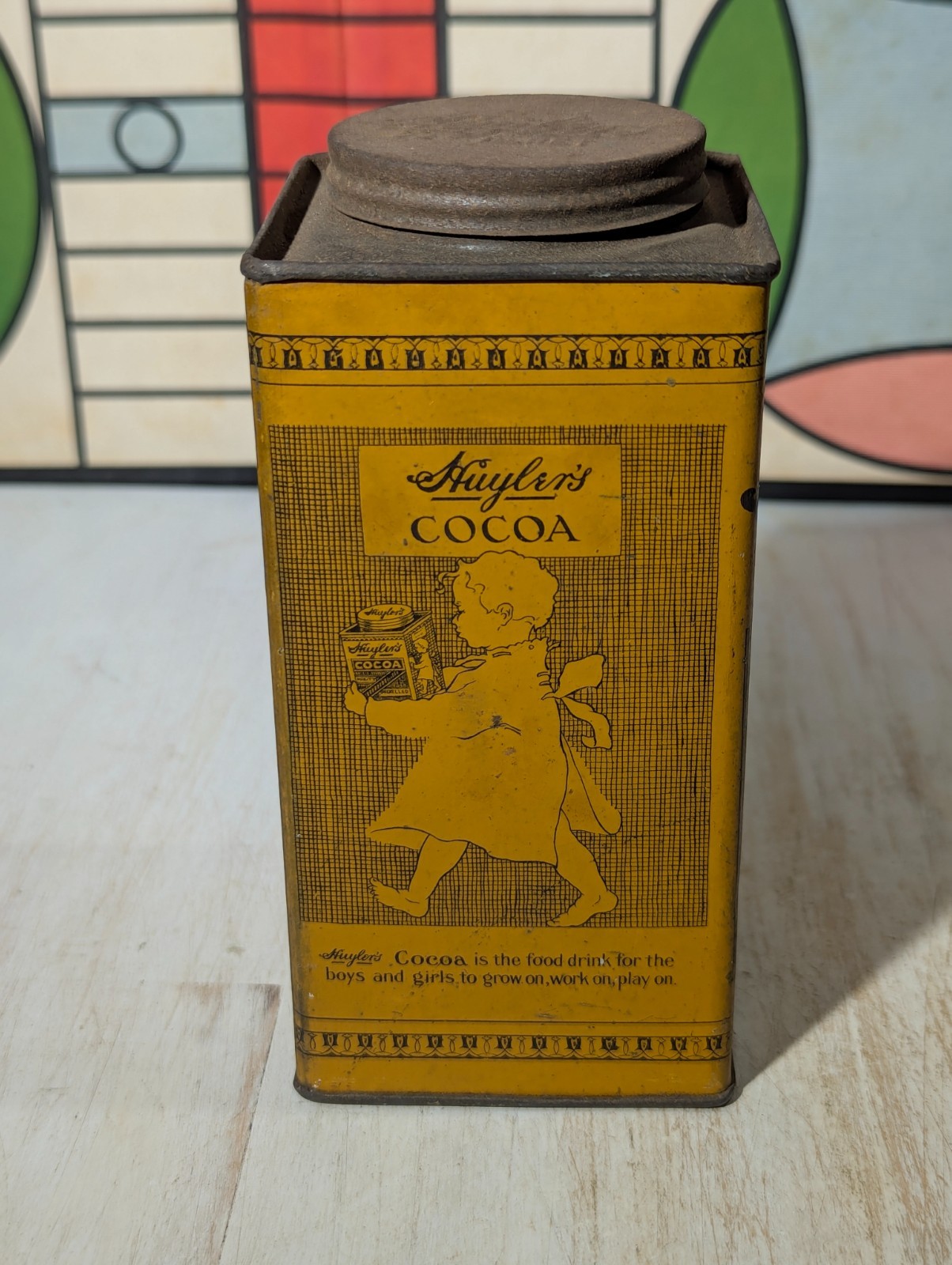 Vintage 1906 Huyler's Cocoa Tin 1/2 lb Advertising Litho New York Antique, 5