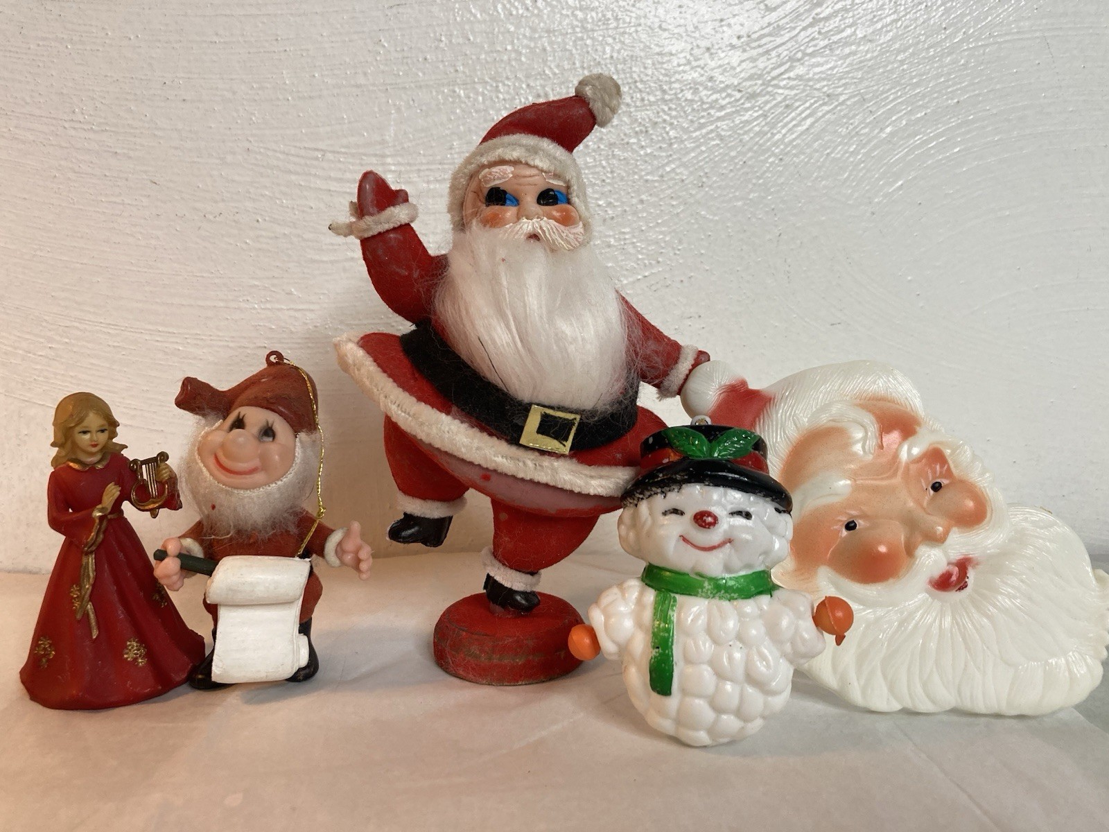 Vintage Christmas Lot Flocked Celluloid Santa Frosty The Snowman Hong Kong MCM