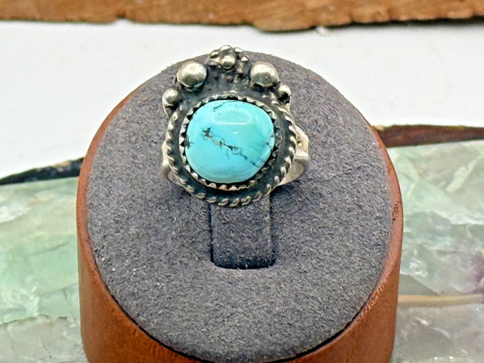 Vintage Navajo Native Sterling Silver Petite Beaded Turquoise ring sz 7--2791.24