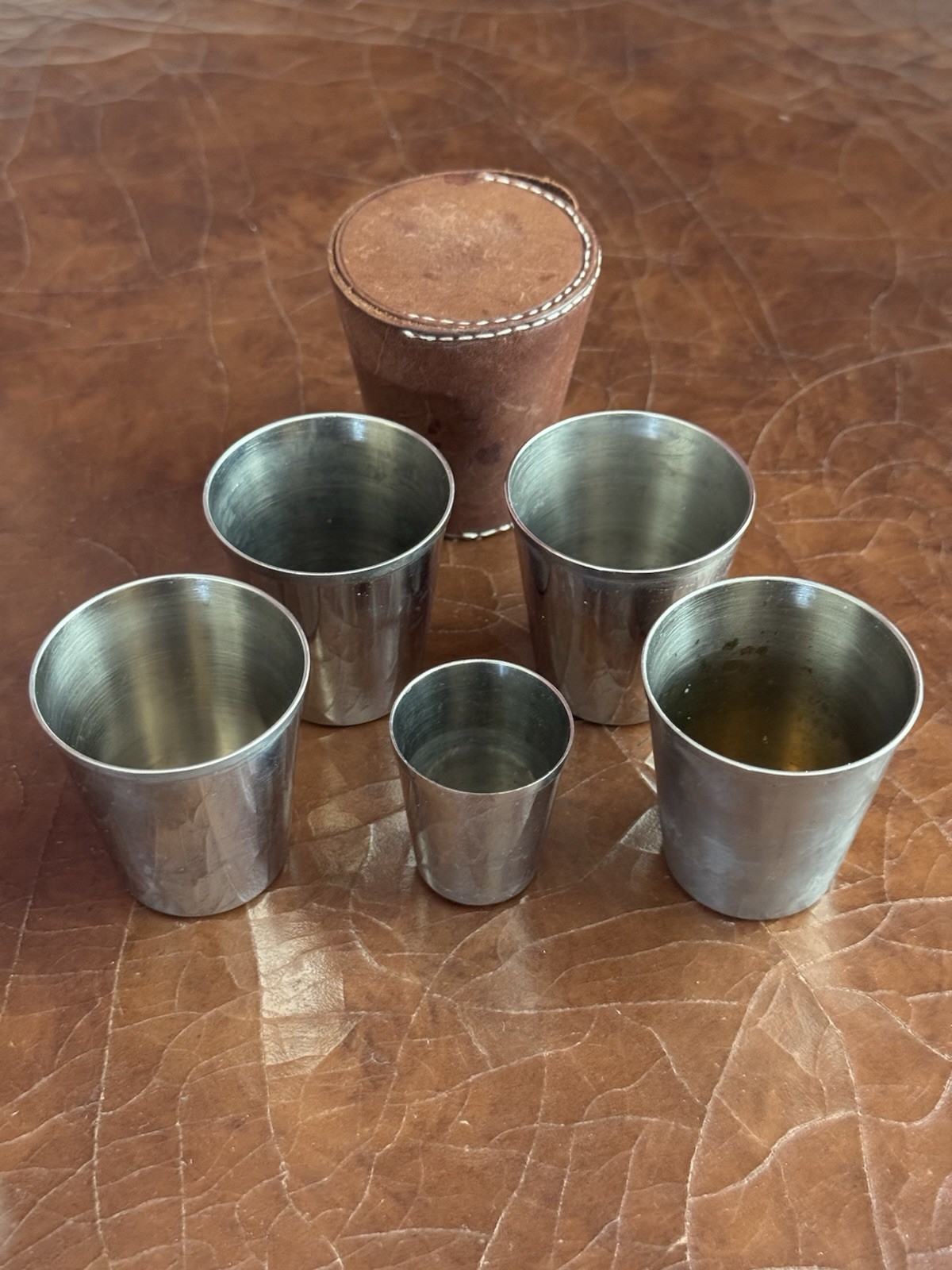 Woodward & Lothrop Cased Shot Glass Set Antique Chrome