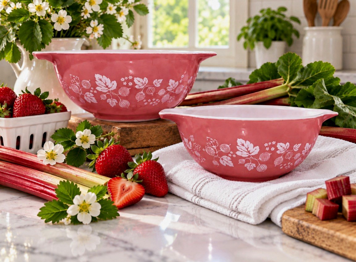 Vintage  1950’s Pyrex Cinderella Pink Gooseberry Pattern Mixing Bowl 442 1.5 Qt