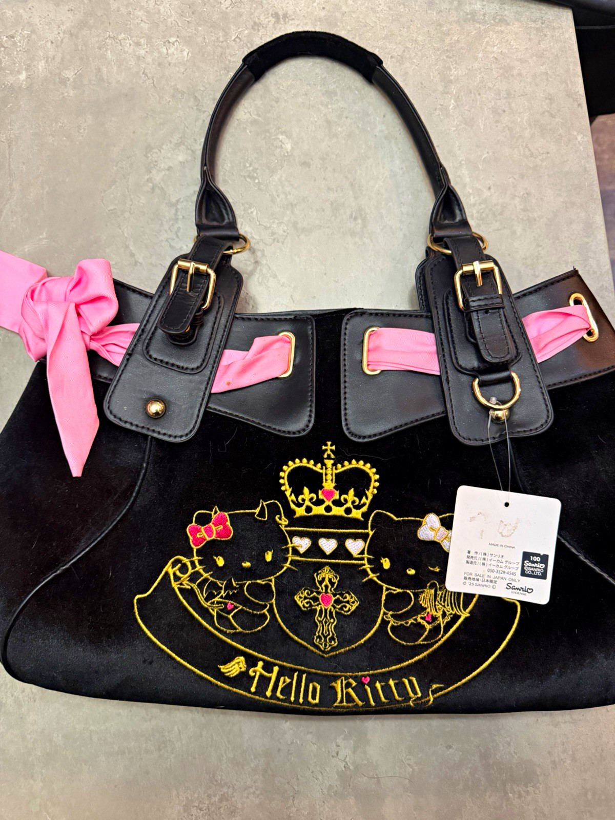 SPINNS × Hello Kitty Angel Little Devil Velour Bag – Brand New With Tags