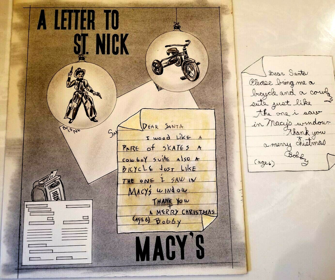 Original 1950's Macys Christmas Letter to Santa St Nick Artwork Ad illustration