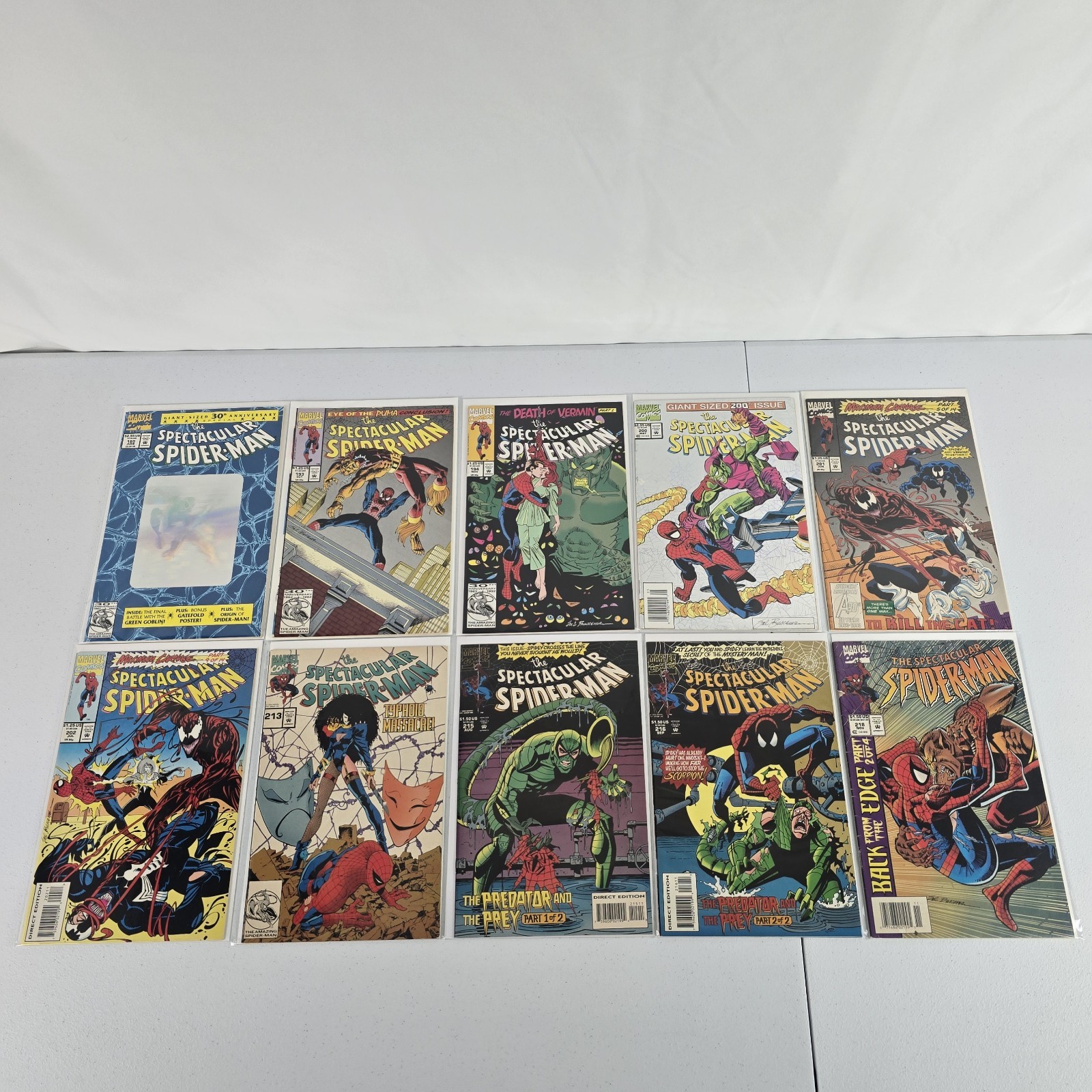Lot of 10 Spectacular Spider-Man #189,193, 194, 200-202, 213, 215, 216, 218 G-VF