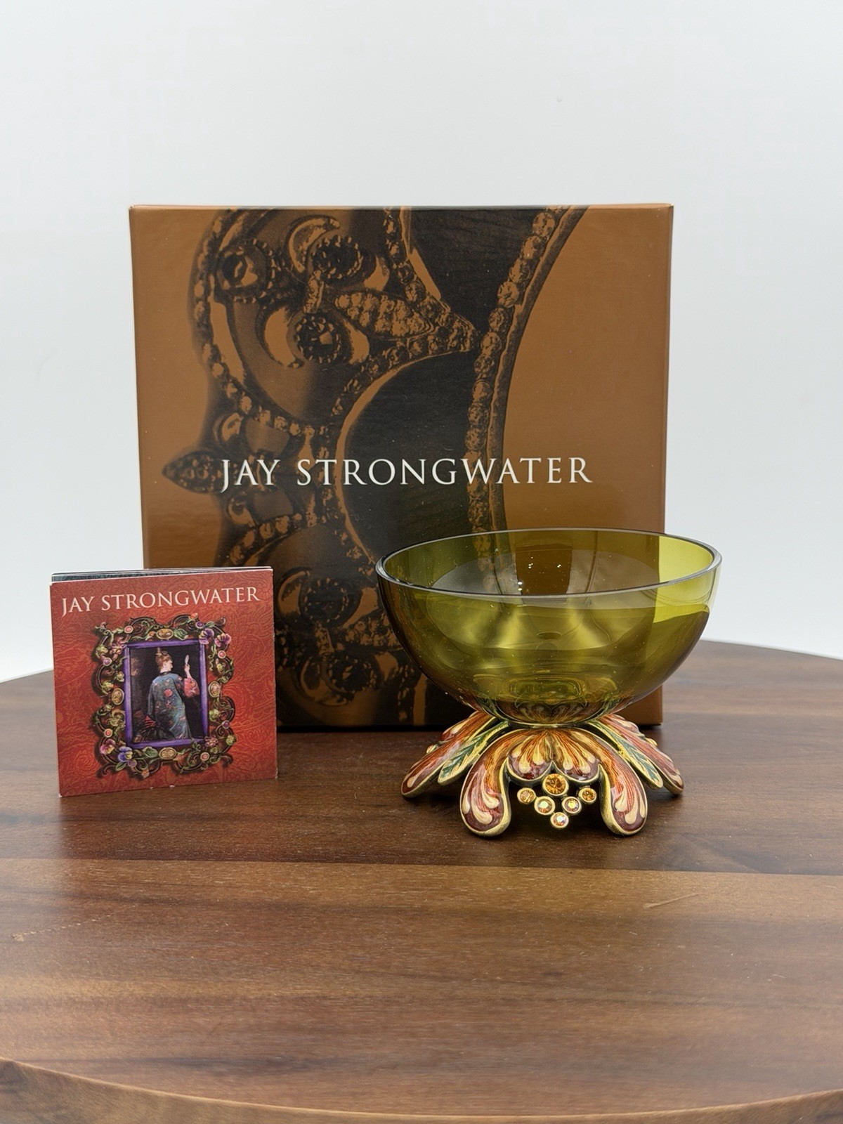 NEW with Tags Jay Strongwater Glass Dish Floral Enamal Base Swarovski Crystals