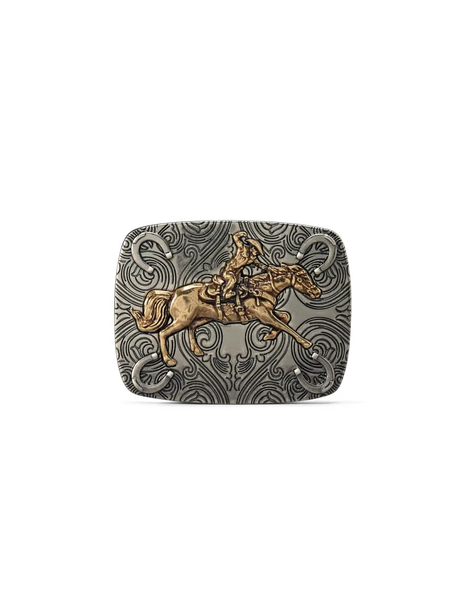 Tecovas Cowboy Horseshoe Belt Buckle Antique Nickel Brass Western Men\'s