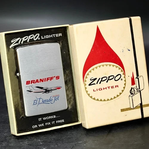 Vintage 1959 Zippo Braniff’s El Dorado Jet Aviation Lighter Collectible