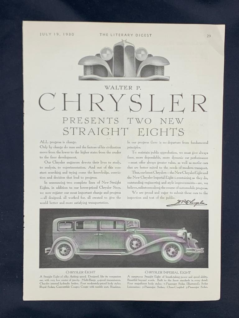 Magazine Ad - 1930 - Chrysler Imperial Eight