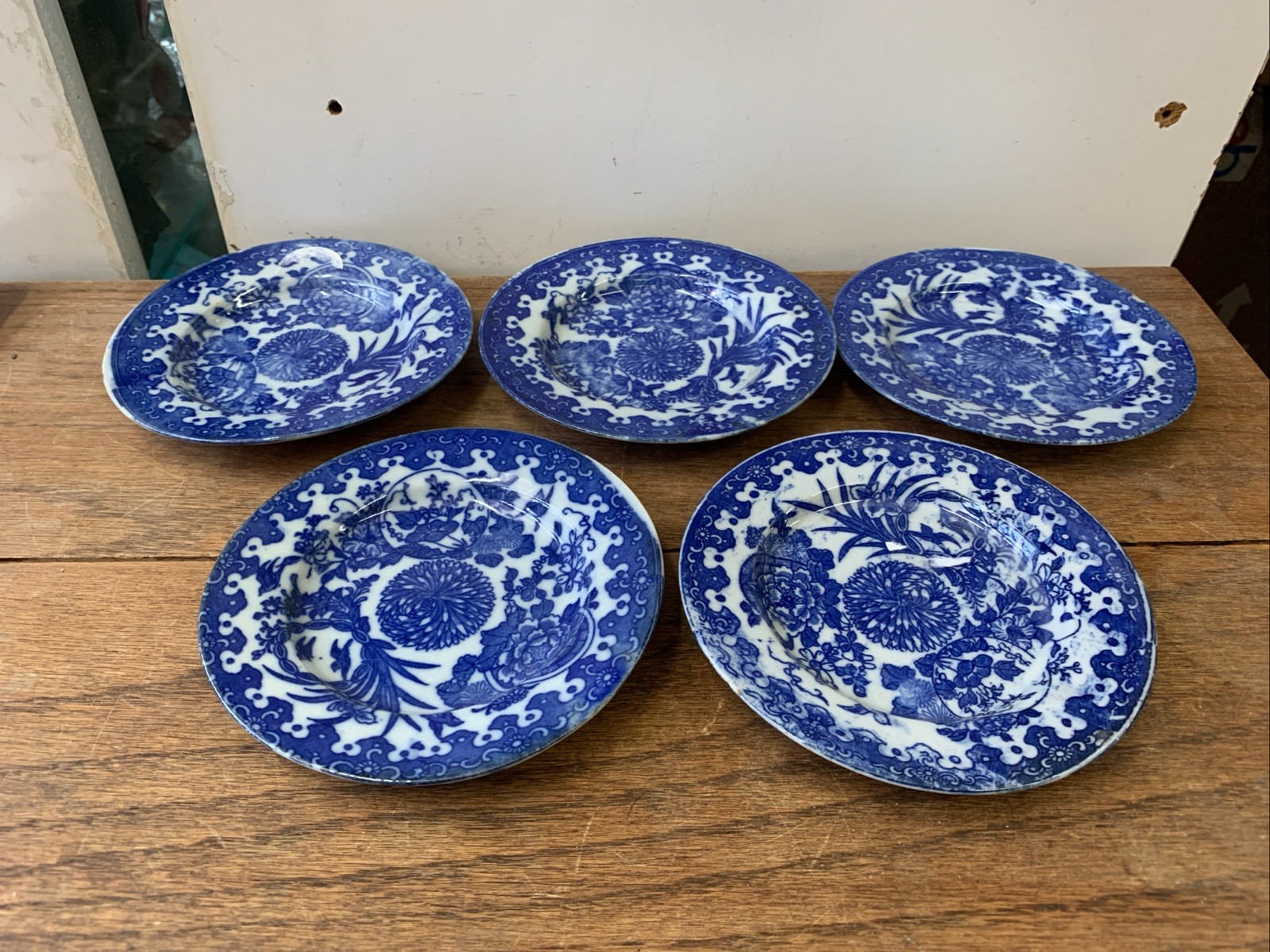 Antique vintage Asian blue and white dessert plates Plate Set