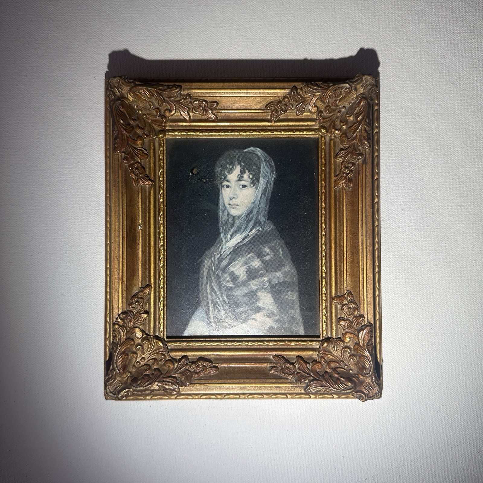 Vintage Gilded Dutch Frame Ornate Small Gold Goya Sabasa Print Baroque Antique