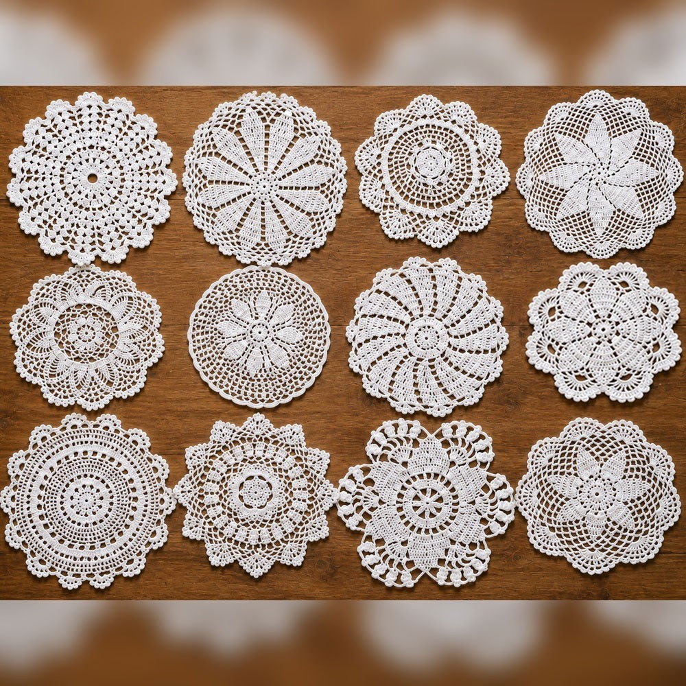 12Pcs/Lot 7-8inch White Vintage Hand Crochet Lace Round Table Mats Doily Doilies