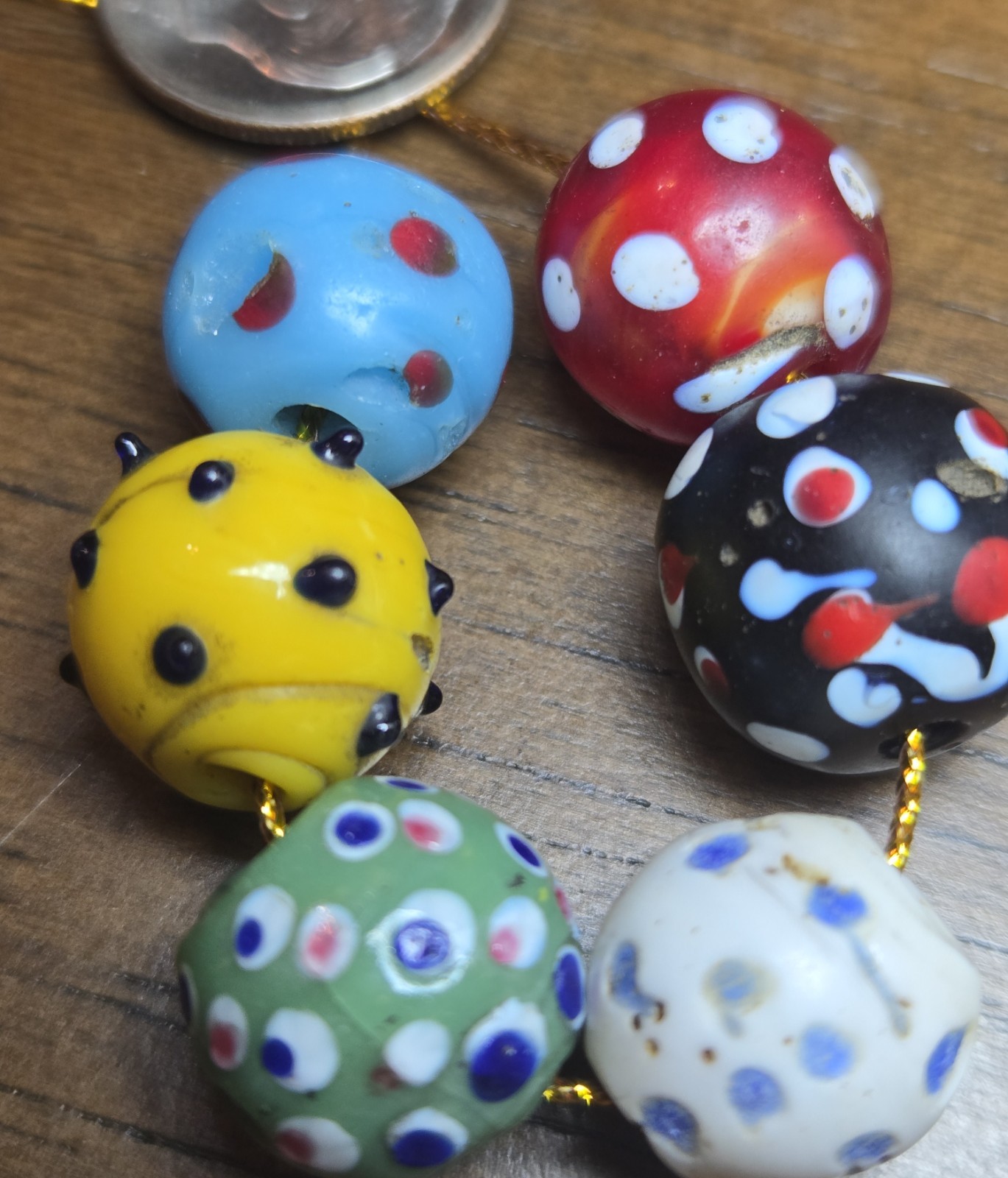 Rare Collectors Set Of Bumpy Dot Skunk Venetian Glass Trade Beads 