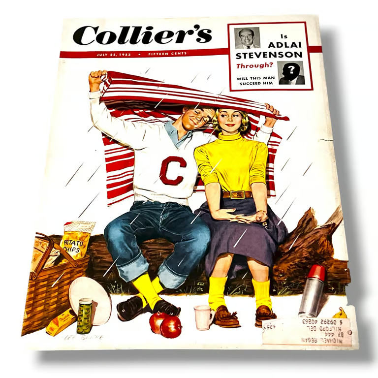 Colliers Magazine Picnic Rain Cover Artist Lee Burke July 25 1953