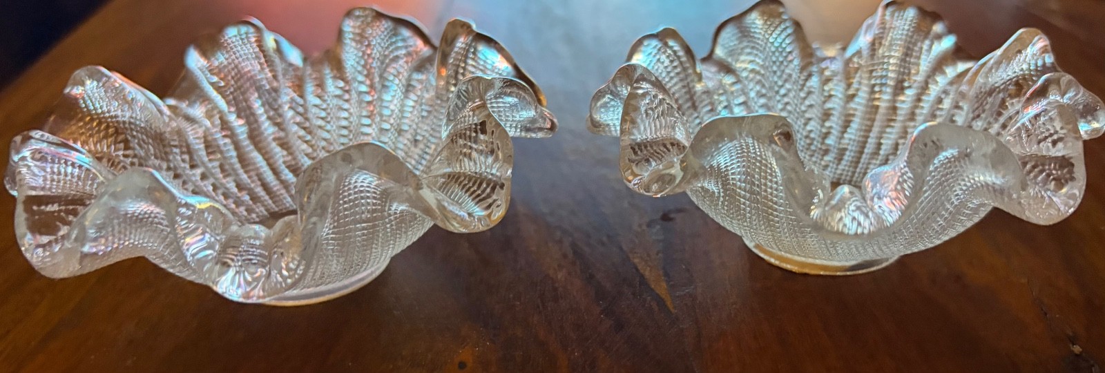 Vintage pair 1940s Confiserie Georges Cairo Glass Trinket Dishes Soliman Pacha