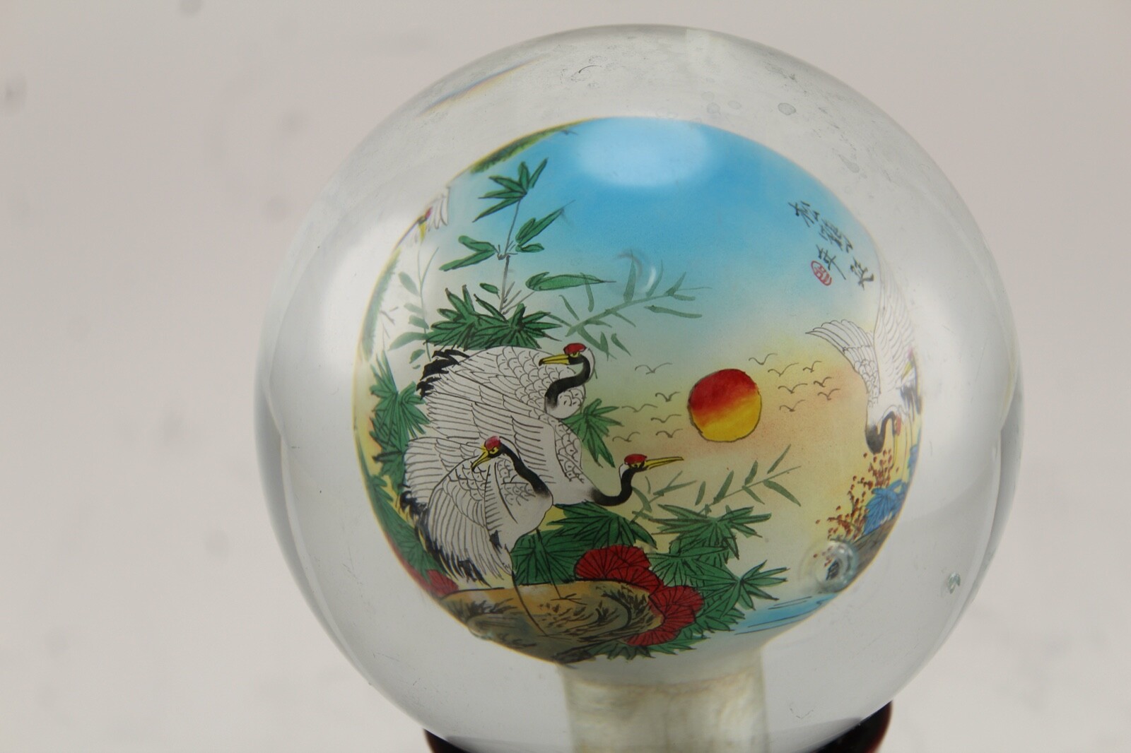 ANTIQUE  HAND PAINTED REVERSE ART CRYSTAL GLASS GLOBE– ARTIST SIGNED