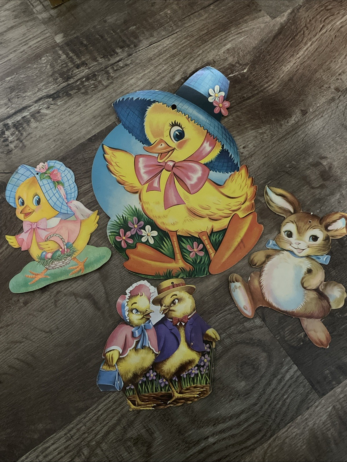 Vintage 1960’s Easter Die Cut Cardboard Wall Decorations Lot Of 4 Duck Bunny