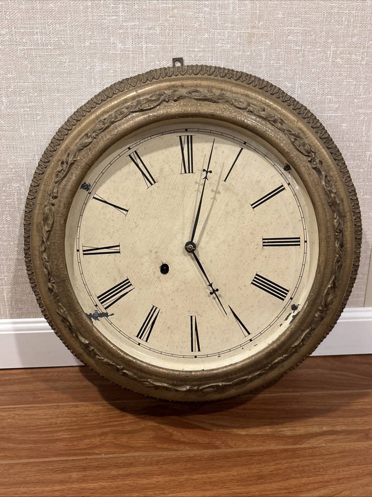 Large Antique Jerome? 18.5” Gallery Wall Clock With 12” Dial For Restoration