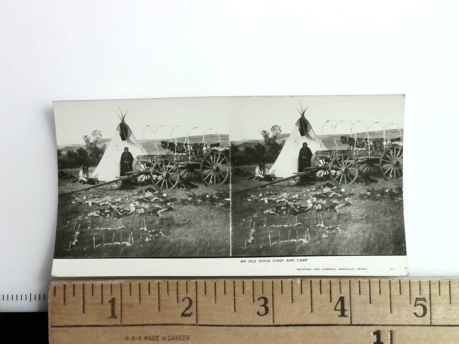 An Old Sioux Chief & Camp Stereoview Keystone View Co. 1930s Native American