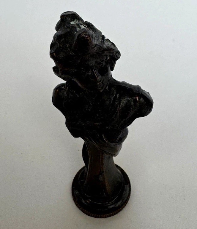 Antique Art Nouveau Woman Brass Figural Desk Wax Seal Stamp Monogram 3 Inch