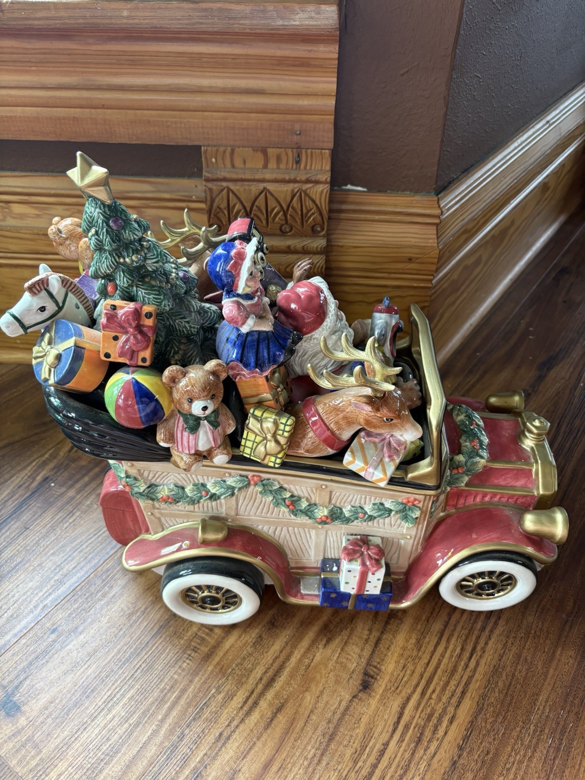 Vtg Fitz & Floyd Santa Claus Car Cookie Jar Christmas Centerpiece Candy Ltd. Ed.