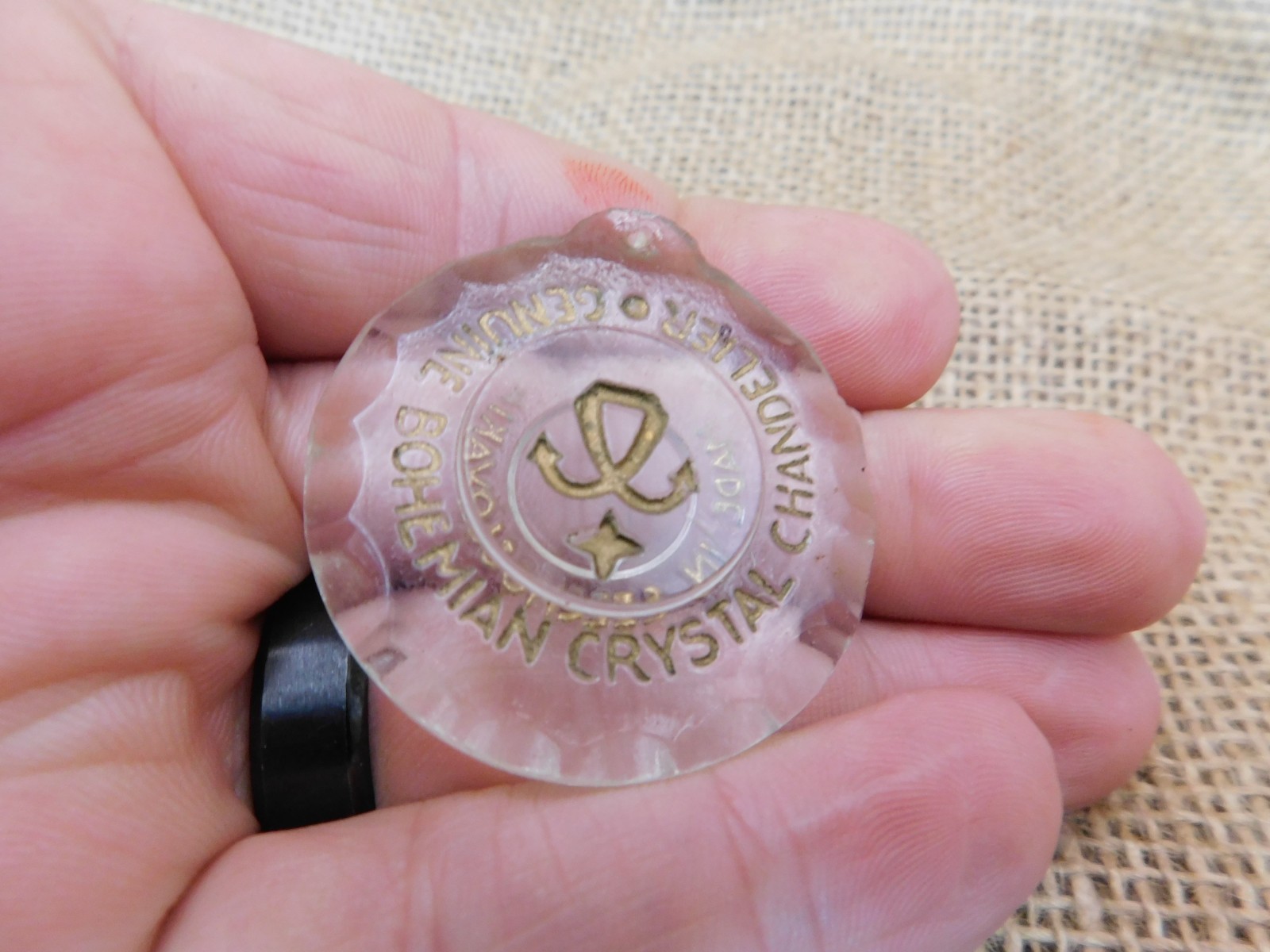 Vtg Genuine Bohemian Crystal Chandelier Pull Hang ID Tag Czechoslovakia