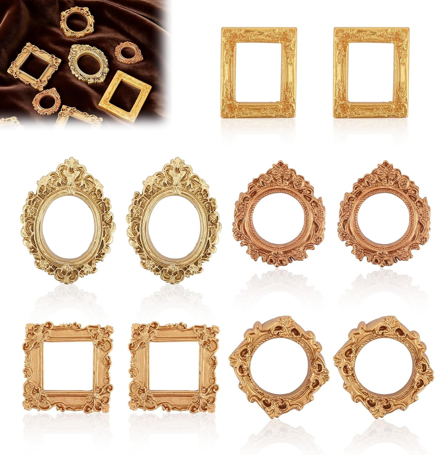 10Pcs Mini Gold Picture Frames, Small Resin Vintage Antique Baroque Frames Wall-