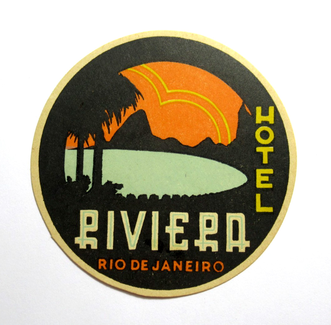 Vintage Brazil Luggage Label Hotel Riviera Rio De Janeiro Round Travel