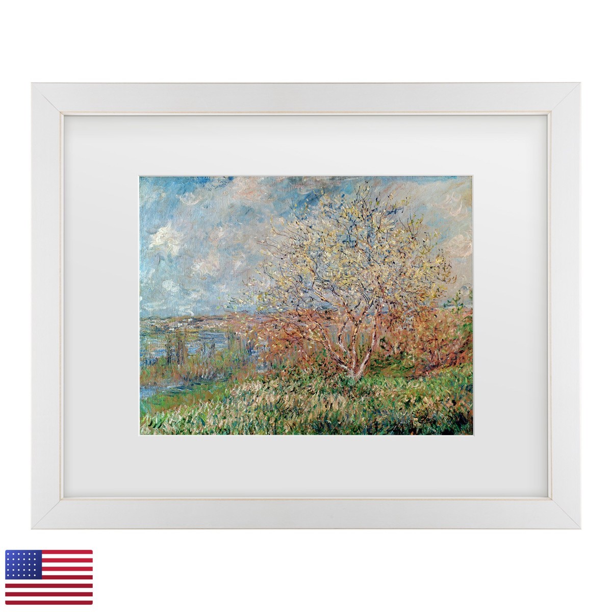 Trademark Fine Art Spring 1880 By Claude Monet, White Matte, Distressed White