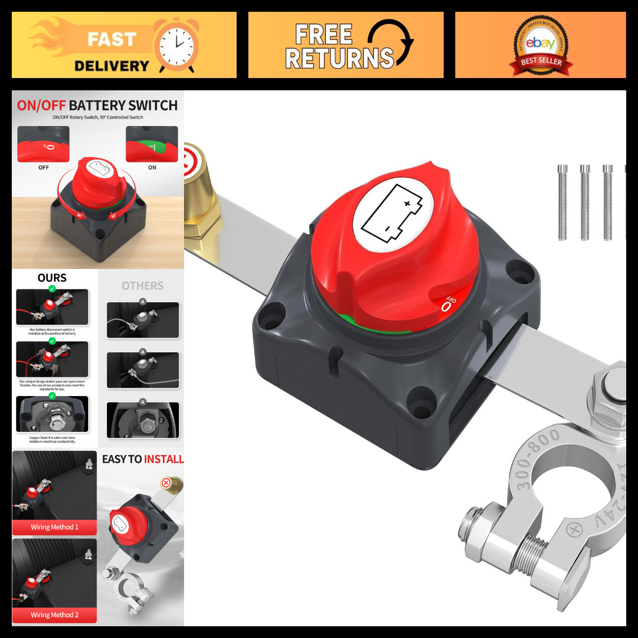 Top Post Battery Disconnect Switch 12V-48V Battery Disconnect Switch 12 Volt Wat