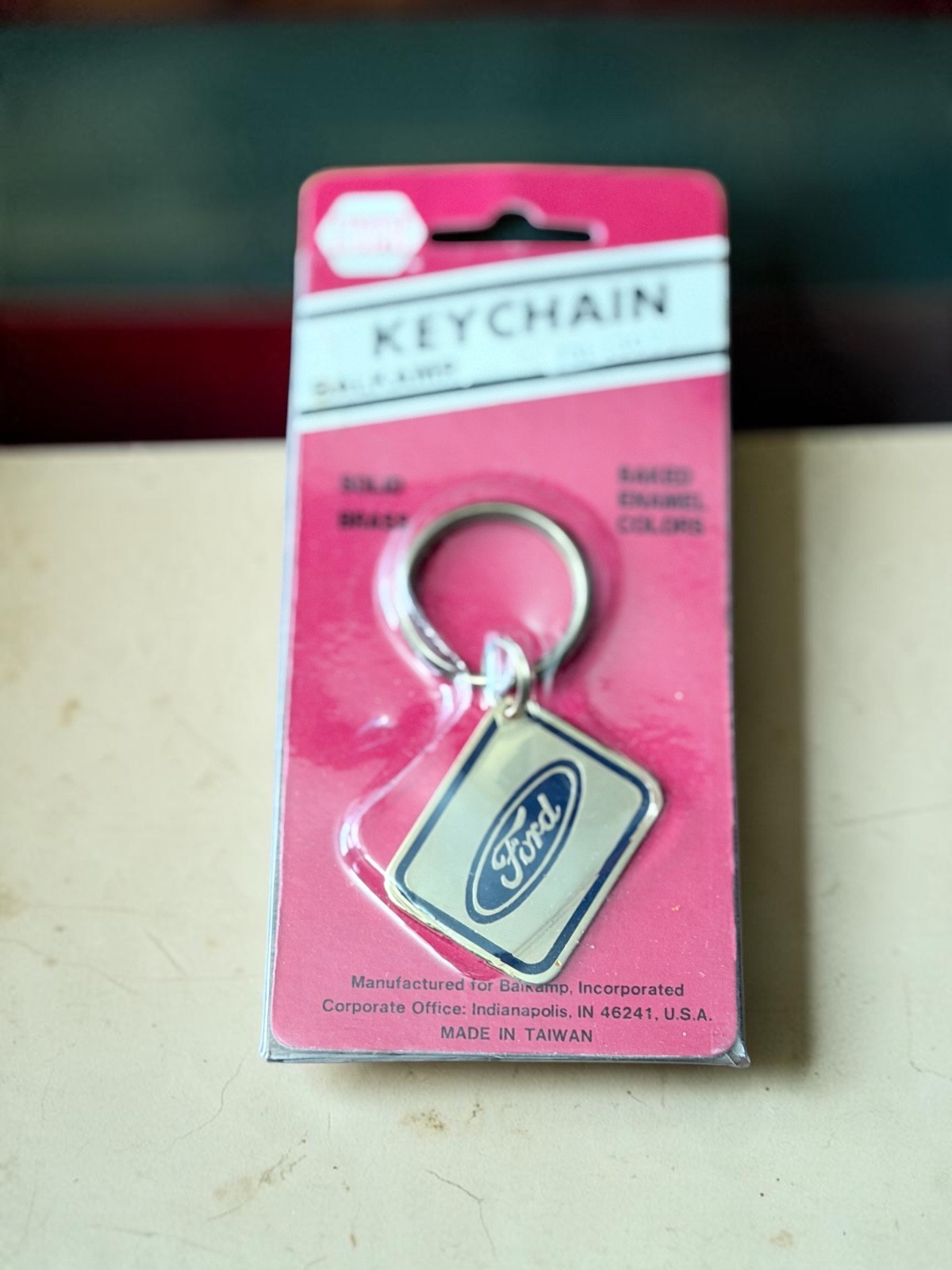 Vintage Ford Oval Logo Keychain NAPA Balkamp Solid Brass NOS Original Package