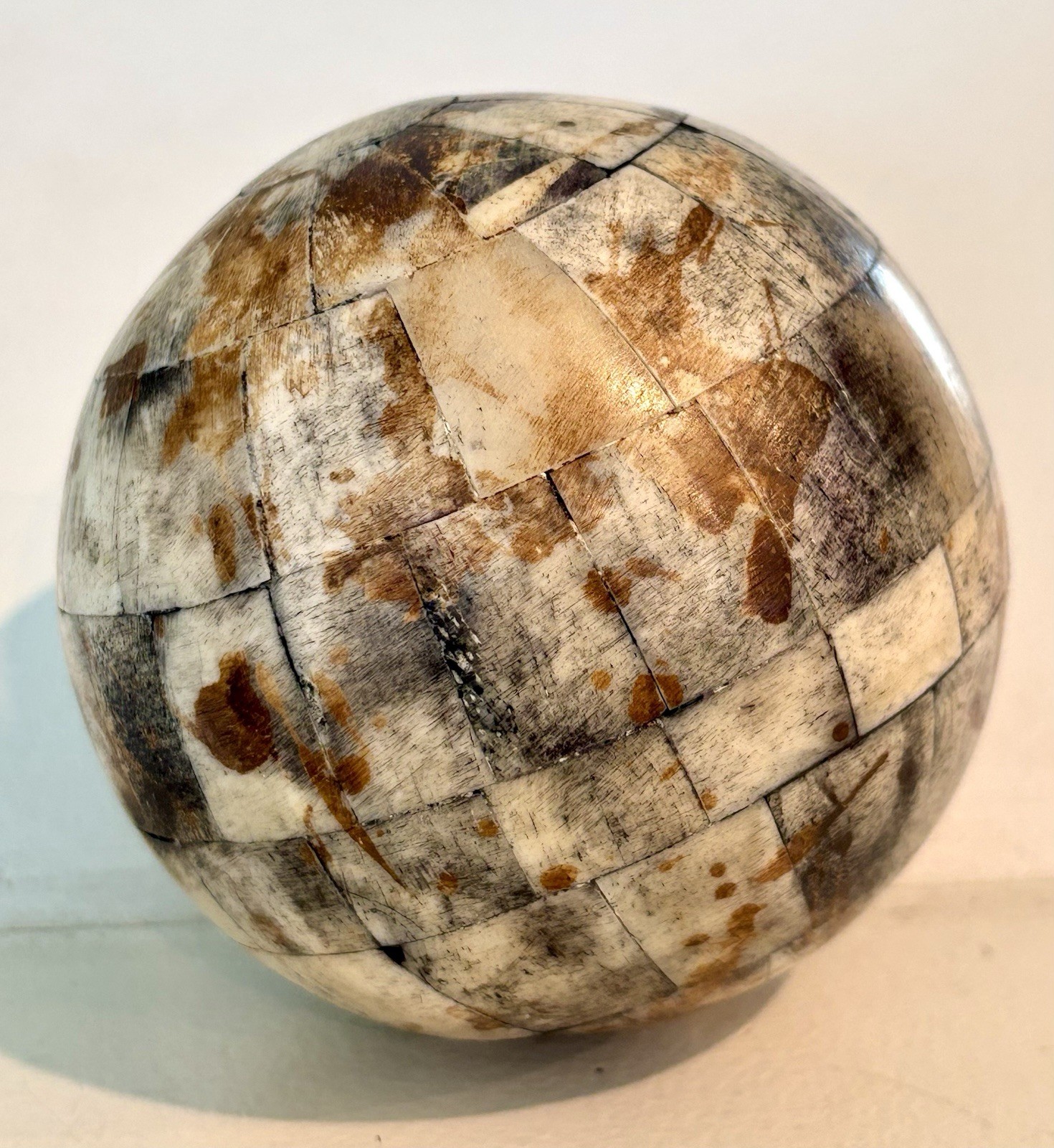 Vintage Antique inlaid Bone Bovine carpet ball