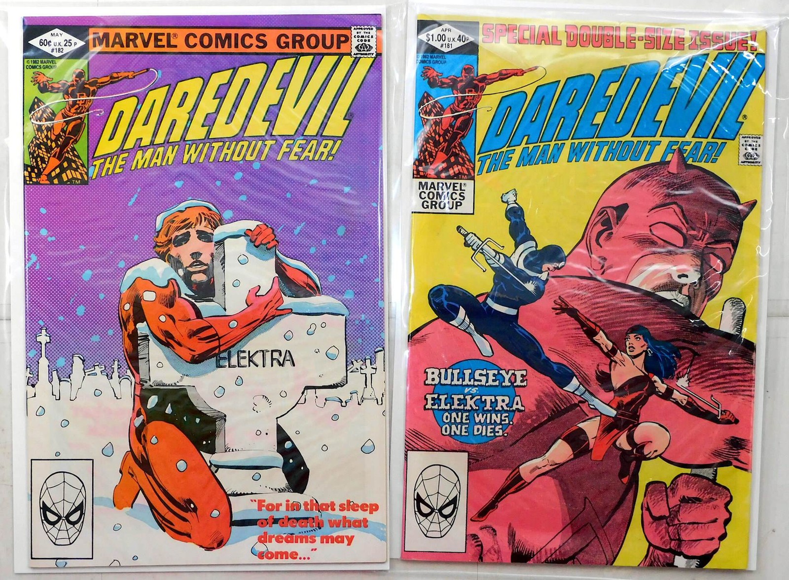 Daredevil Lot 2 #181, 182 1982 Marvel Frank Miller Key Death Kingpin Comics