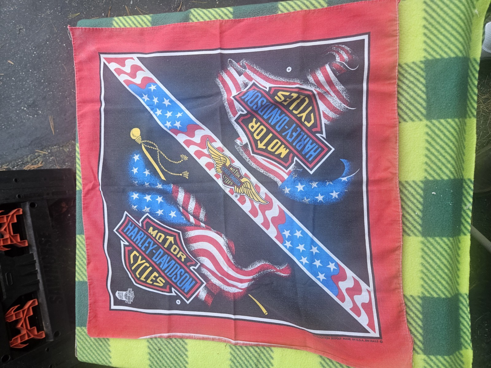Vtg Harley Davidson Official License Hankerchief Patriotic