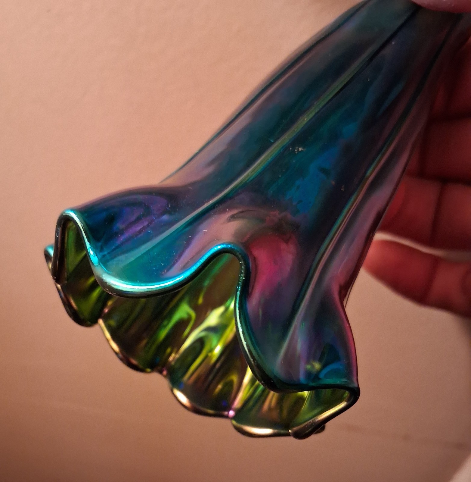 Blue Luster Lily Shade Hand-blown Art Glass Signed