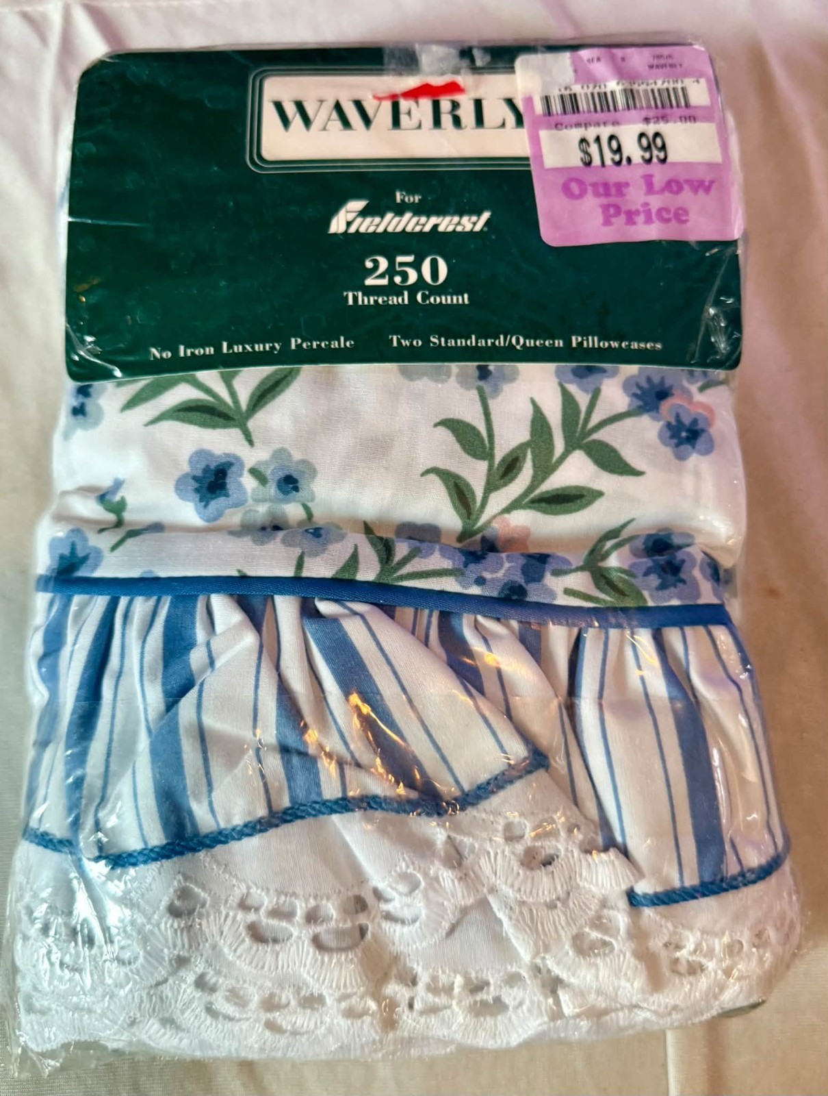 Vintage Waverly Fieldcrest Garden Glory Standard Queen Pillowcases Pair NOS