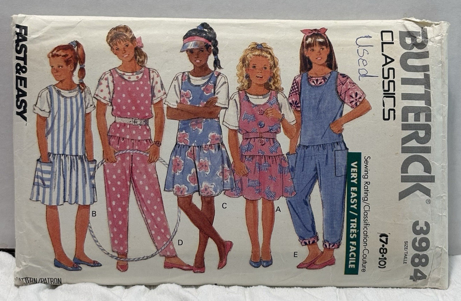 Butterick 3984 Size 7-8–10 Top, Jumper, Jumpsuit *PREOWNED* USED VINTAGE 
