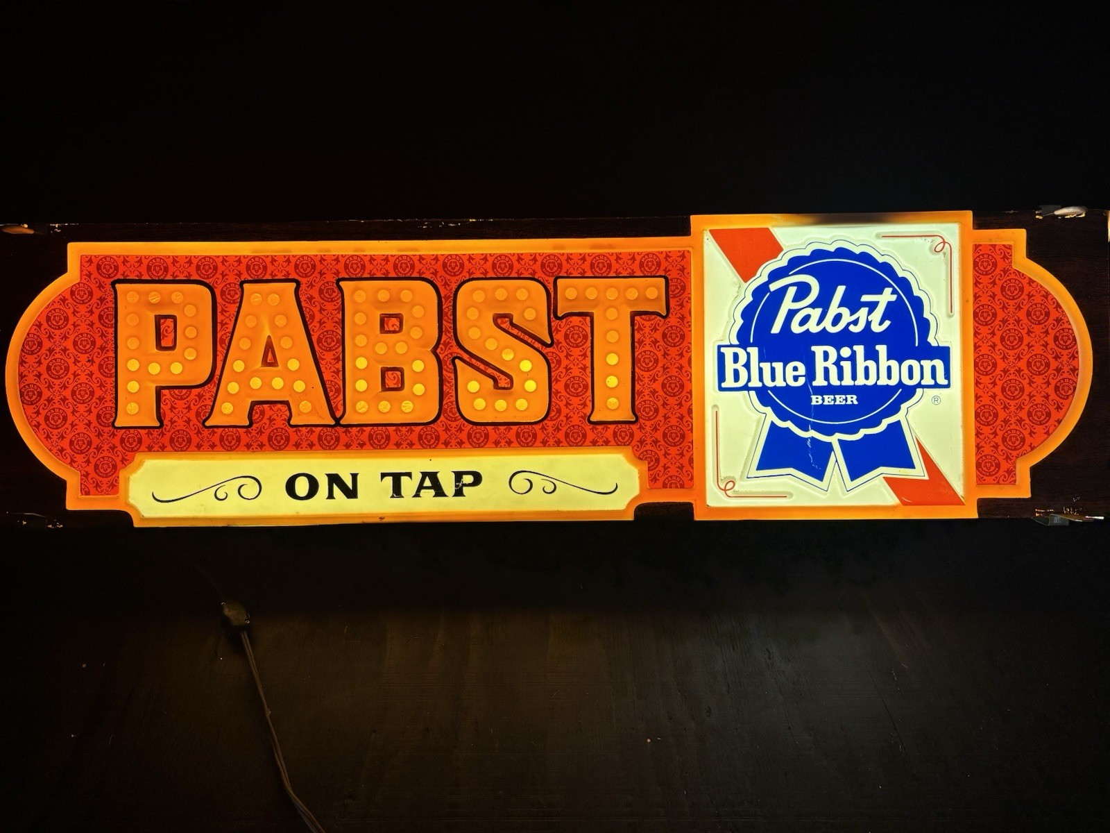 VTG Pabst Blue Ribbon Good Old-Time Flavor Large Lighted Hanging Beer Sign WORKS