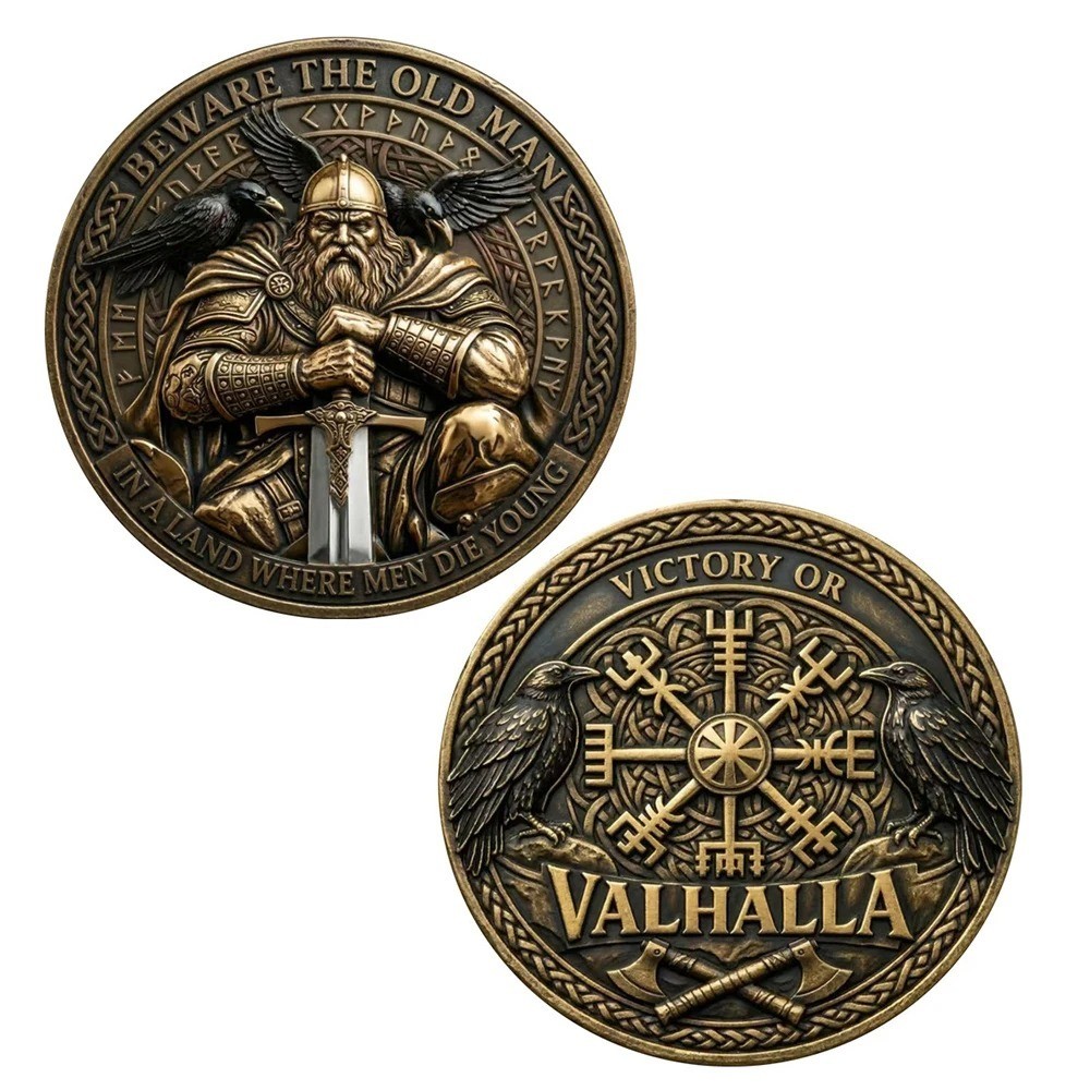 Viking Challenge Coin Odin Valhalla Vegvisir Compass Norse Mythology Token Gift