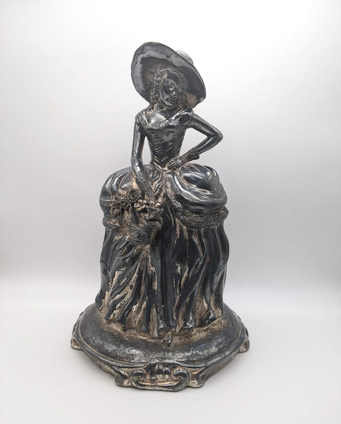 Antique Silvered Terracotta Woman Lady Sculpture Figure By Giuseppe Granello