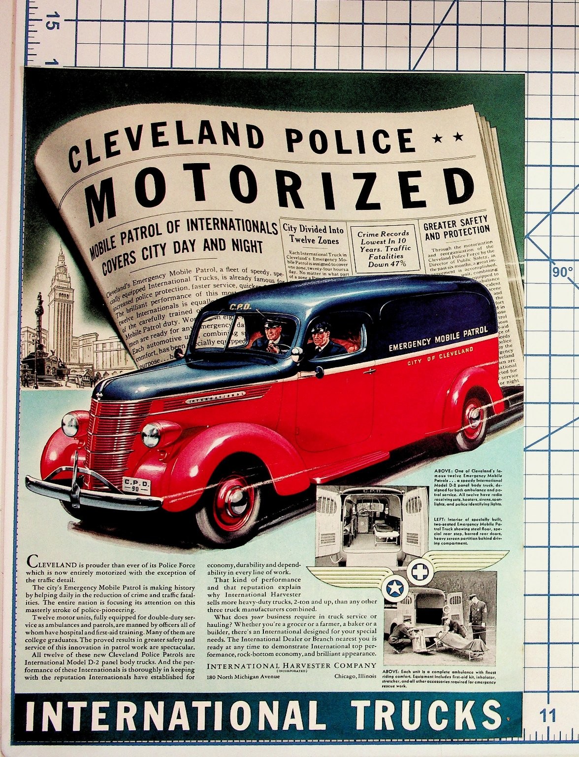 Cleveland Police Motorized International Trucks Ad Ephemera Vintage