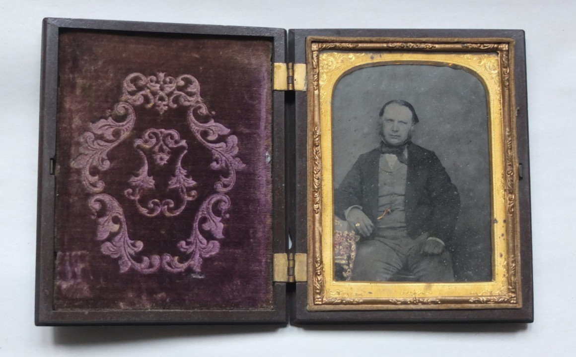 Antique Ambrotype Portrait Photograph Embossed Bakelite Folding Frame Victorian