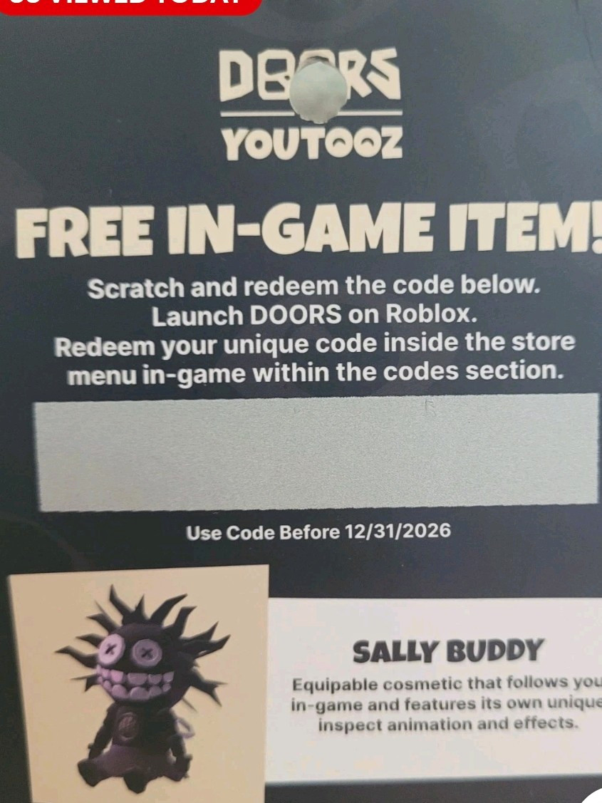 Youtooz DOORS Sally Buddy Redeemable In-Game Item Code Card (English)