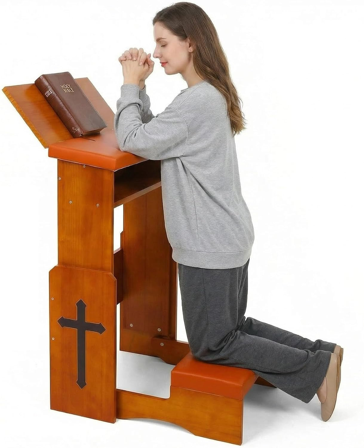 Fanwer Folding Prayer Bench for Home Use - Adjustable Wooden Kneeler for Prayer
