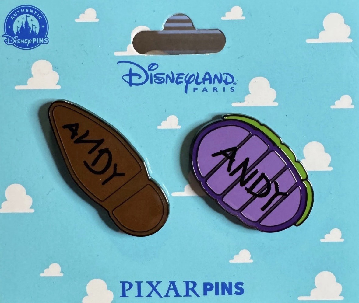 Disneyland Paris Toy Story Buzz & Woody Andy Footprint Pin Set Of 2