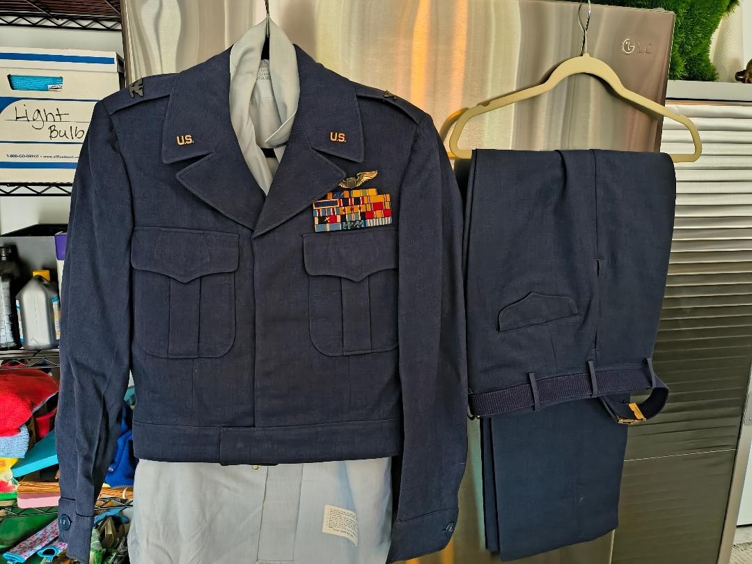 Vtg 1950s USAF Blue 84 Wool Ike Jacket Trousers Named Pilot Wings Ribbons Set 36