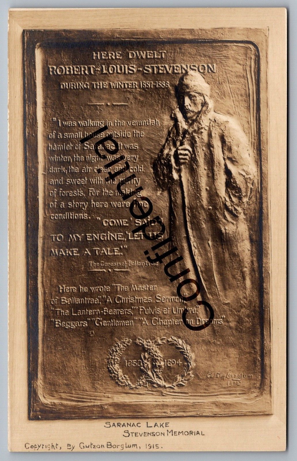 Real Photo Robert Louis Stevenson Saranac Lake Memorial Adirondacks NY RPPC H122