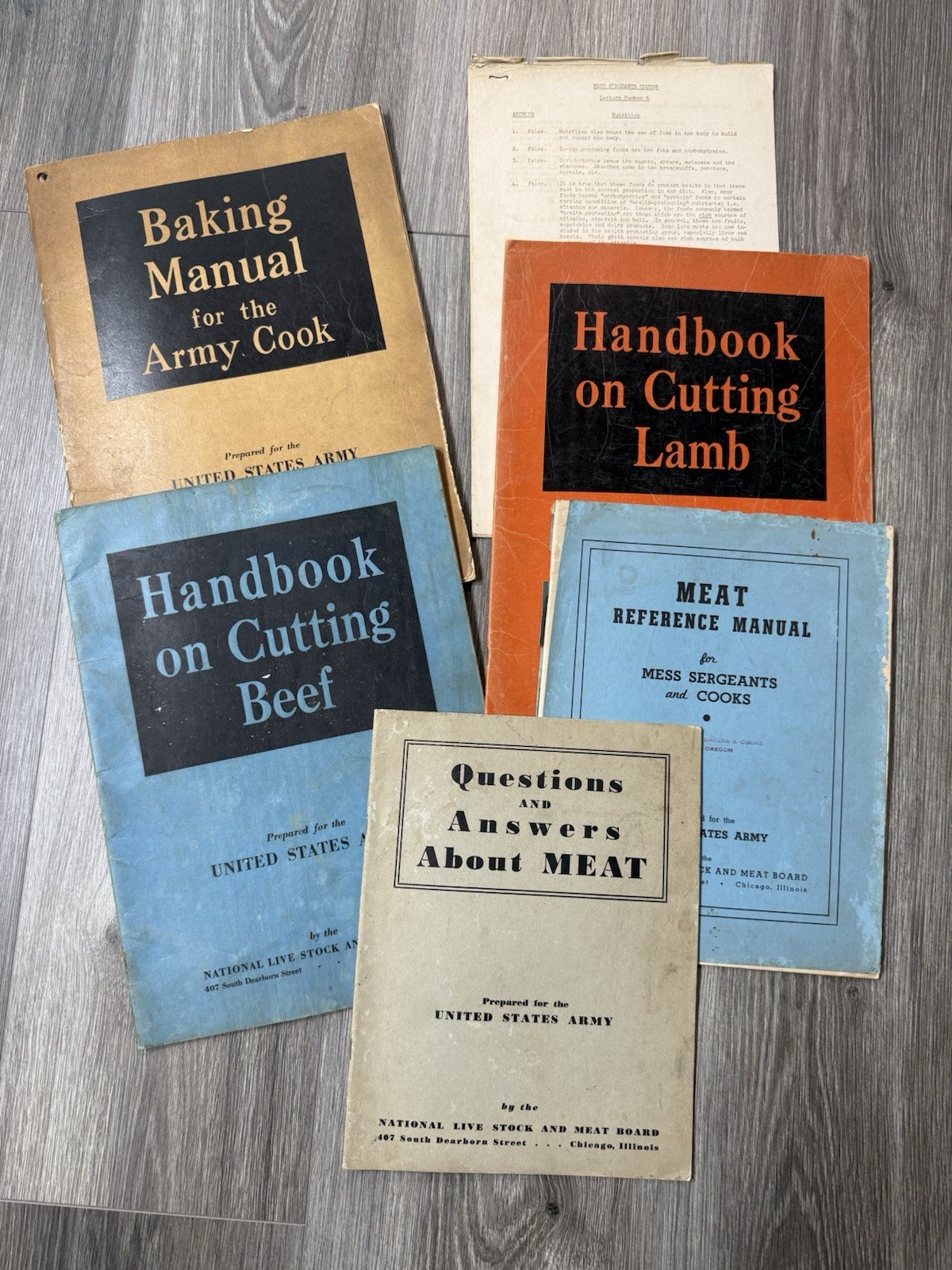 Vtg 1940’s WWII Era Military Culinary Manuals Livestock Meat Board Lamb Baking